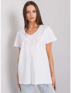 Fashionhunters Λευκό T-shirt με λαιμόκοψη V