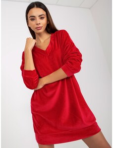 Fashionhunters Κόκκινο βελούδινο φόρεμα με μακριά μανίκια
