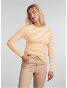 Κίτρινο Γυναικείο Ριγέ Βασικό Μακρυμάνικο T-Shirt Pieces Hand - Γυναικεία