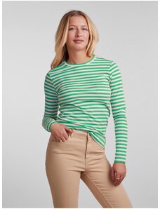 Pieces Πράσινο Γυναίκες Ριγέ Βασικό Μακρυμάνικο T-Shirt Κομμάτια Χέρι - Γυναικεία
