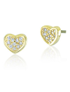 Bijou Box Ασημένια σκουλαρίκια καρφωτά καρδιά με ζιργκόν ασήμι 925 χρυσό MILAN
