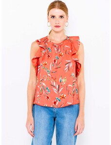 Μπλούζα με Πορτοκαλί Άνθη και Βολάν CAMAIEU - Γυναικεία