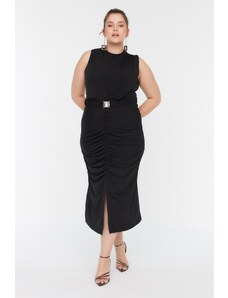 Trendyol Curve Μαύρο Belted Πλεκτό Φόρεμα
