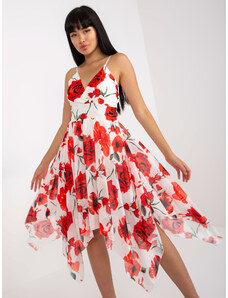 Fashionhunters Λευκό και κόκκινο φόρεμα με λουλουδάτες τιράντες