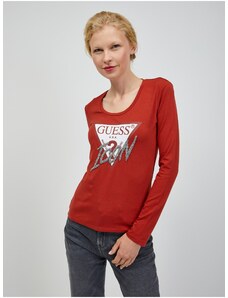 Guess Γυναικείο Κόκκινο Μακρυμάνικο T-Shirt - Γυναικεία