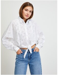 Λευκό Γυναικείο Μοτίβο Cropped Shirt Guess - Γυναίκες