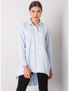Fashionhunters Γαλάζιο πουκάμισο με μακρύτερη πλάτη