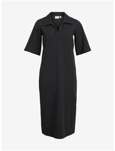 Μαύρο ριμπ midish φόρεμα με γιακά VILA Nobella - Γυναικεία
