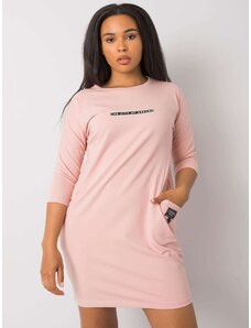 Fashionhunters Σκονισμένο ροζ βαμβακερό φόρεμα plus size