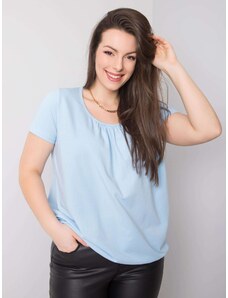 Fashionhunters Γαλάζια βαμβακερή μπλούζα plus size