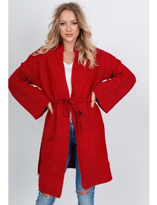 Kesi Μακρύ γυναικείο πουλόβερ με τσέπες - κόκκινο,