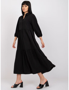 Fashionhunters Μαύρο ρέον φόρεμα με βαμβακερά διακοσμητικά στοιχεία RUE PARIS