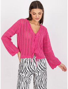 Fashionhunters Ροζ κοντό ανοιχτό πουλόβερ με δέσιμο RUE PARIS