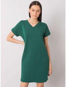 Fashionhunters RUE PARIS Σκούρο πράσινο γυναικείο βαμβακερό φόρεμα