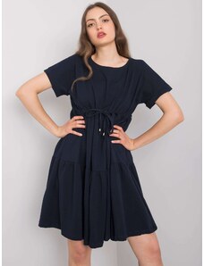 Fashionhunters RUE PARIS Σκούρο μπλε βαμβακερό φόρεμα