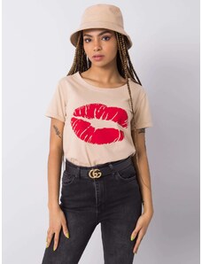 Fashionhunters OCH BELLA Μπεζ βαμβακερό T-shirt με στάμπα