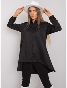 Fashionhunters Μαύρο πουκάμισο με μακρύτερη πλάτη