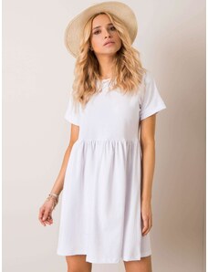 Fashionhunters RUE PARIS Λευκό φόρεμα με τυλιγμένα μανίκια