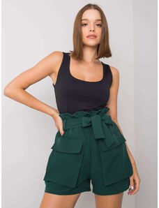 Fashionhunters Γυναικείο σκούρο πράσινο σορτς με ζώνη