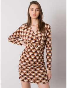 Fashionhunters Καφέ βελούδινο φόρεμα με μοτίβα Montilla
