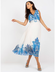 Fashionhunters Μίντι φόρεμα σε ένα μέγεθος μπλε με στάμπα