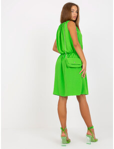 Fashionhunters Ανοιχτό πράσινο αέρινο φόρεμα ενός μεγέθους με λάστιχο στη μέση