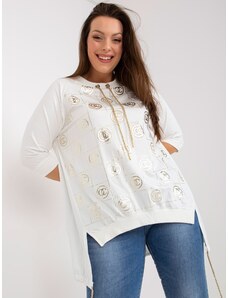 Fashionhunters Λευκή βαμβακερή μπλούζα μεγαλύτερου μεγέθους με μοτίβο