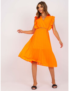 Fashionhunters Fluo πορτοκαλί αέρινο μίντι φόρεμα με πτυχώσεις