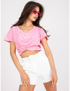 Fashionhunters Ανοιχτό ροζ μονόχρωμο βαμβακερό μπλουζάκι