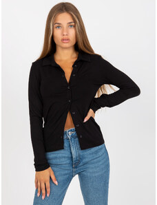 Fashionhunters Μαύρη casual μπλούζα με κουμπιά RUE PARIS