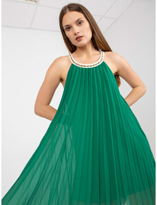 Fashionhunters Σκούρο πράσινο αέρινο φόρεμα ενός μεγέθους με μίνι μήκος