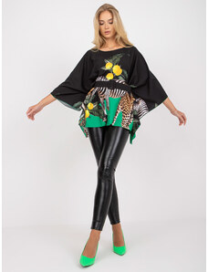 Fashionhunters Μαύρη μπλούζα χαλαρής κοπής σε ένα μέγεθος με animal prints