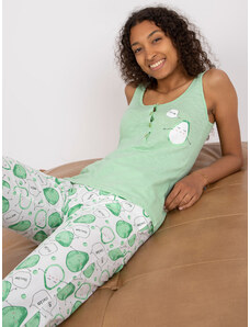 Fashionhunters Πράσινες βαμβακερές πιτζάμες δύο τεμαχίων με στάμπα