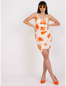 Fashionhunters Μπεζ και πορτοκαλί μίνι φόρεμα ενός μεγέθους με floral print