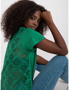 Fashionhunters Σκούρα πράσινη μπλούζα χαλαρής κοπής με πλάτη δαντέλας