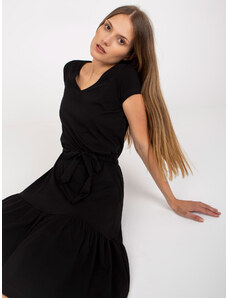 Fashionhunters Βασικό μαύρο φόρεμα με βολάν RUE PARIS