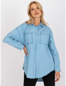 Fashionhunters Γαλάζιο κλασικό πουκάμισο από βαμβάκι RUE PARIS