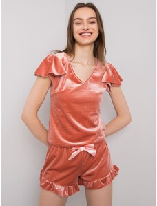 Fashionhunters RUE PARIS Βρώμικες ροζ βελούδινες πιτζάμες