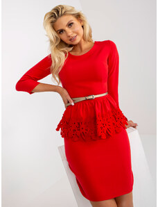 Fashionhunters Κόκκινο εφαρμοστό φόρεμα κοκτέιλ με 3/4 μανίκια