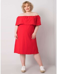 Fashionhunters Κόκκινο φόρεμα plus size με ισπανική λαιμόκοψη