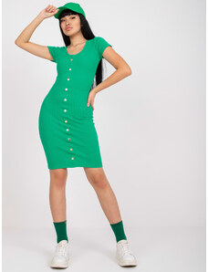 Fashionhunters Σκούρο πράσινο ριπ εφαρμοστό φόρεμα με κουμπιά RUE PARIS