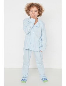 Trendyol Blue Button Λεπτομερής Αγόρι Πλεκτά Πιτζάμες Σετ