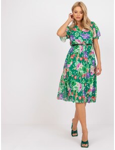 Fashionhunters Πράσινο πλισέ μίντι φόρεμα με φλοράλ prints