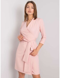 Fashionhunters Σκονισμένο ροζ φόρεμα με δέσιμο Edelia