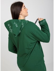 Fashionhunters Σκούρο πράσινο μεγάλο φούτερ με φερμουάρ και κείμενο
