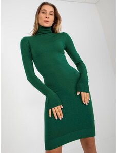 Fashionhunters Σκούρο πράσινο πλεκτό φόρεμα με ζιβάγκο