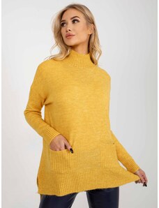 Fashionhunters Κίτρινο μακρύ oversize πουλόβερ με τσέπες