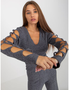 Fashionhunters Σκούρο γκρι κλασικό πουλόβερ με λαιμόκοψη V