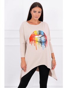 Kesi Oversized μπλούζα με μπεζ rainbow lip print