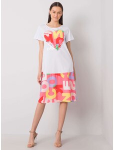 Fashionhunters Λευκό και ροζ φαρδύ φόρεμα με στάμπες
